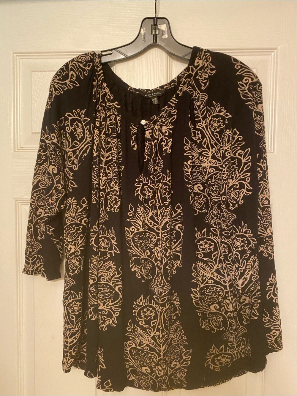 Lucky Brand Black Tunic with Cream Floral Print - Women Tops